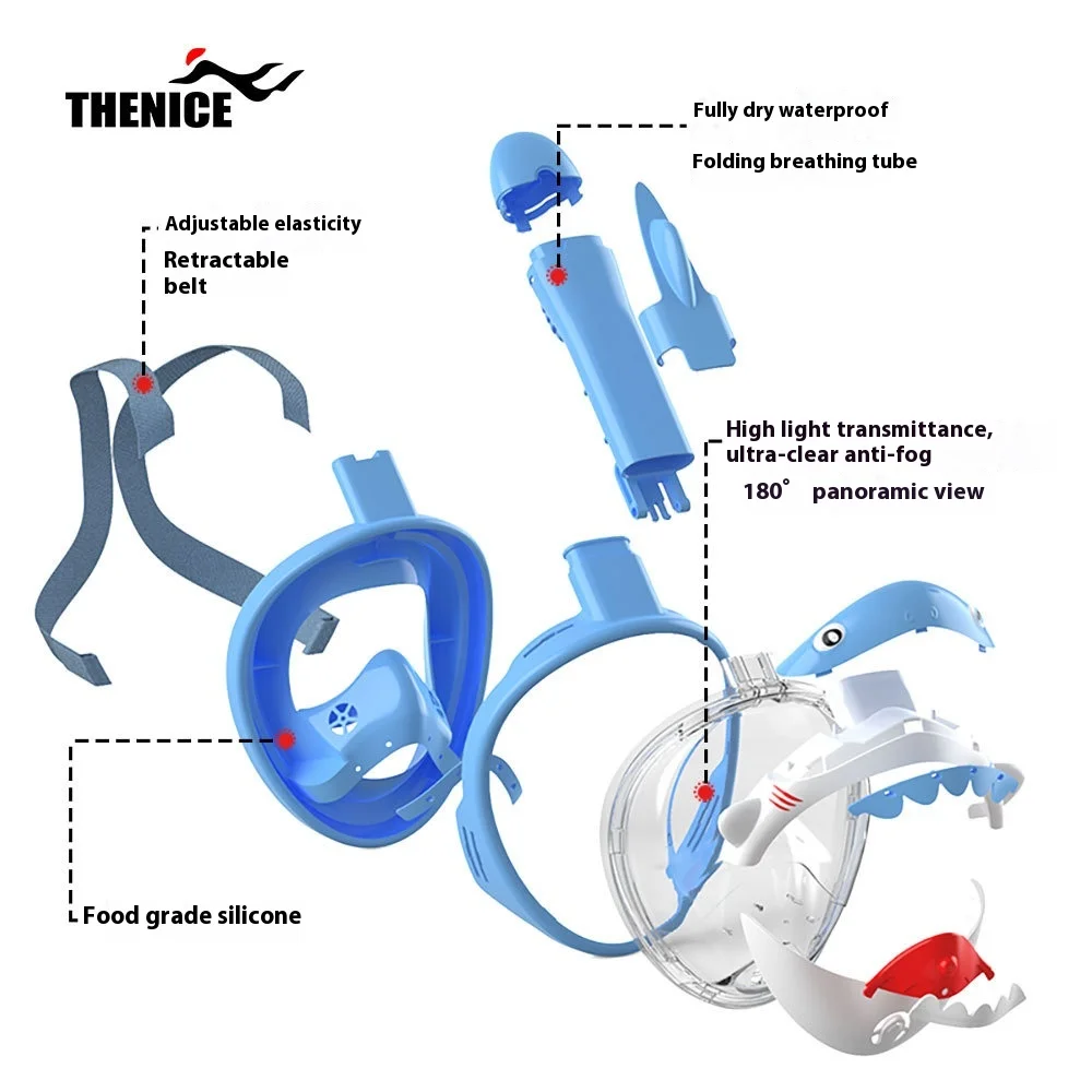 THENICE Snorkeling Mask Mask Goggles Diving Goggles Swimming Gear Waterproof Anti-Fog Full Dry Children'S Diving Masks