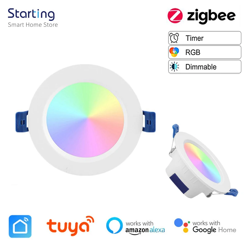 

Умный Светодиодный точечный светильник Tuya Zigbee, лампа с изменением цвета RGB, теплым и холодным светом, с голосовым управлением через приложение Alexa Google Home, 10 Вт/12 Вт