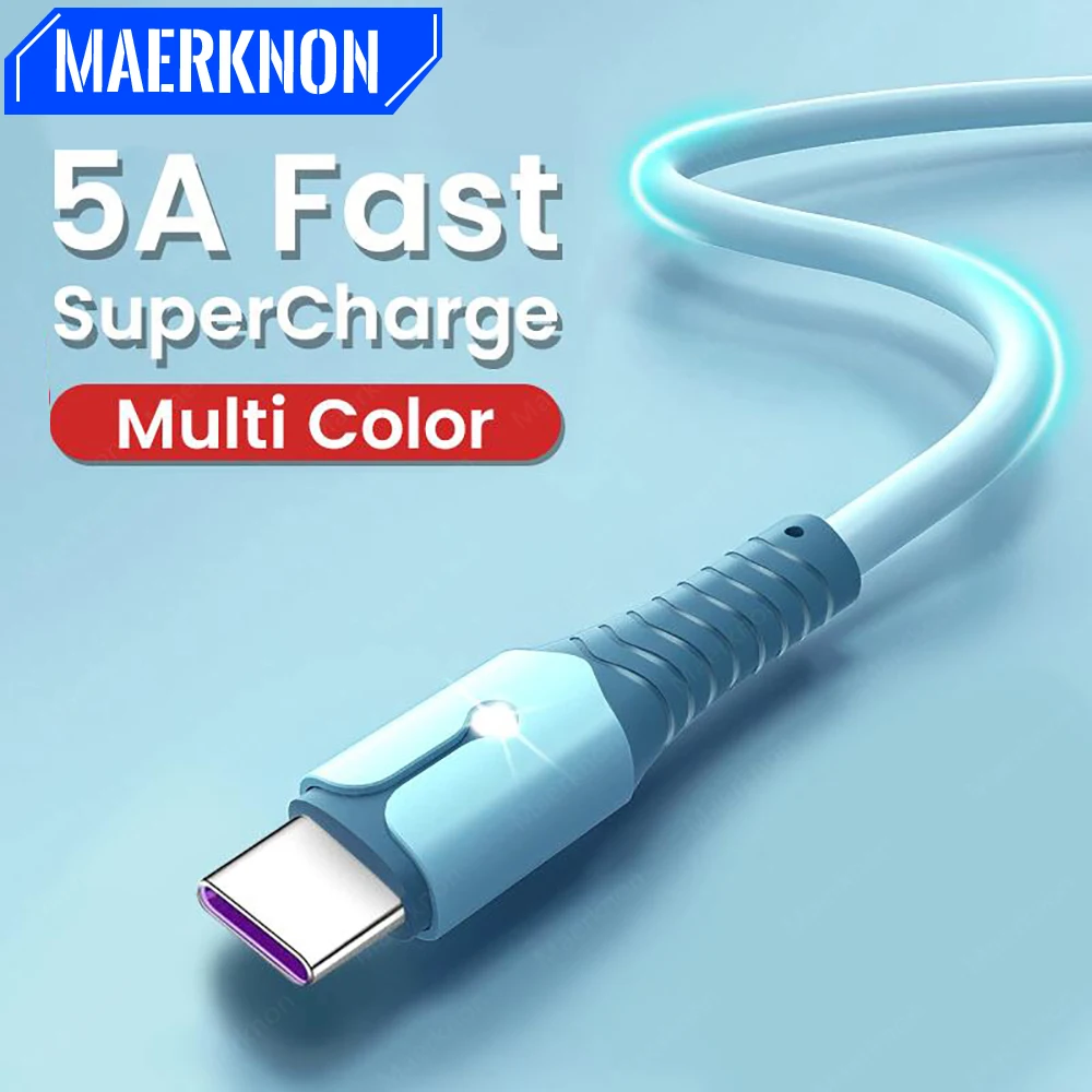 

USB Type C Cable 5A Super Fast Charge Liquid Silicone Micro USB Cable For iPhone 13 12 11 Pro Xiaomi 12 Charging Wire Data Cable