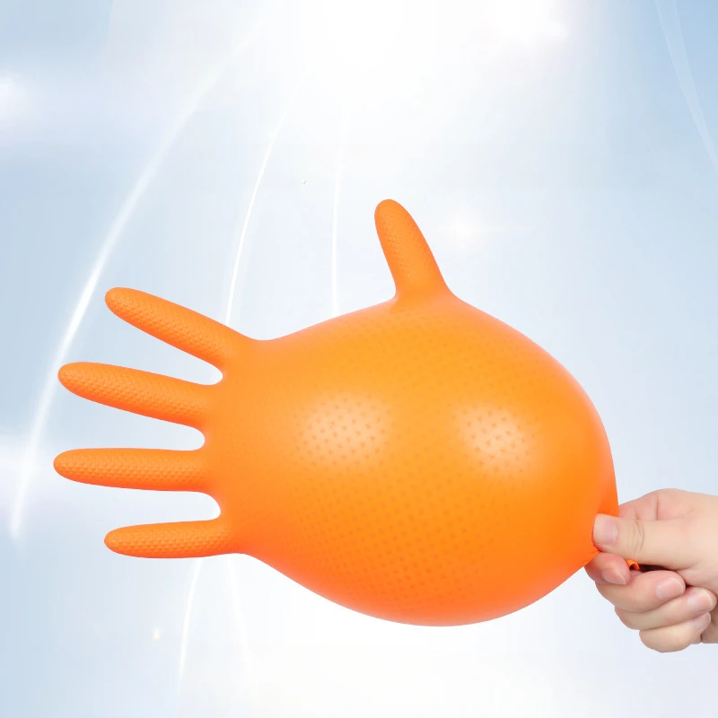 Heavy Duty Orange Nitrile Gloves 8Mil Industrial Disposable Gloves with Diamond Textured Grip for Mechanic Safety & Work Gloves 5