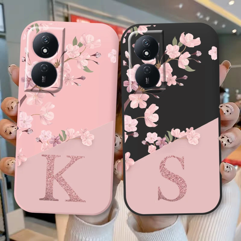 Elegant Floral Letter Phone Case – Shockproof TPU Bumper with Soft Silicone Cover