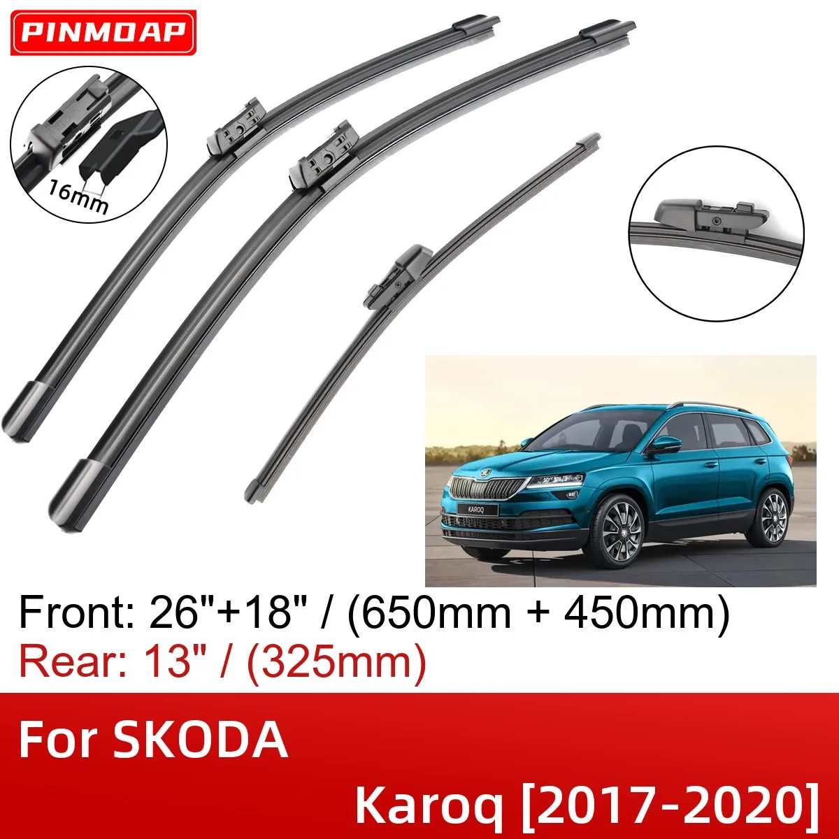 For Skoda Karoq 20172020 26"+18"+13" Front Rear Wiper Blades Brushes