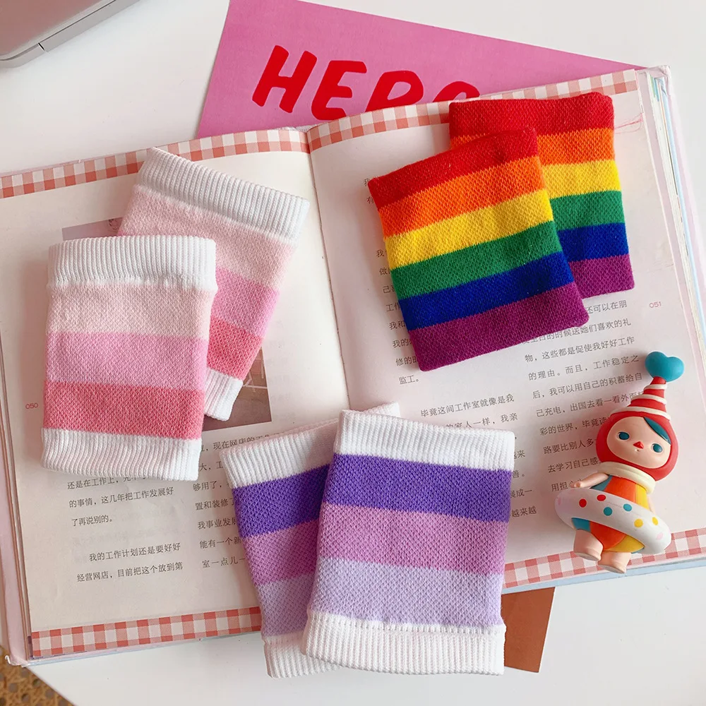 

Men Fitness Cotton Soft Breathable Rainbow Color Wristband Hand Wrap Warm Bracers