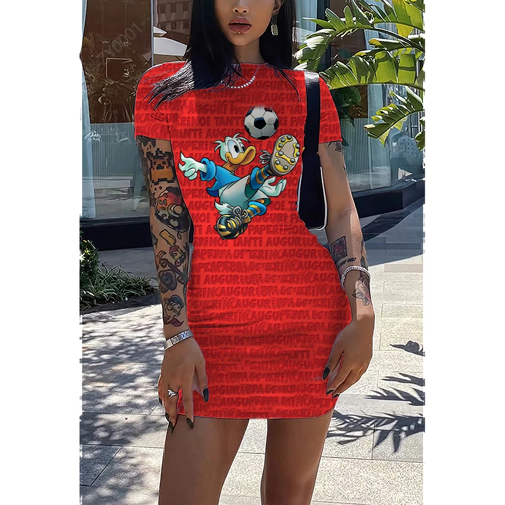 

Disney 2022 Summer Women Minnie Mouse Bodysuit Sexy Short Sleeve Party Club Solid Color Elegant Dress
