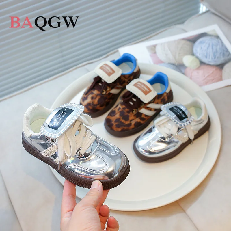 Children Boys Girls Leopard Horse Hair German Trainer Genuine Leather Sneakers Toddler Kid Light Breathable Sports Running Shoes 4