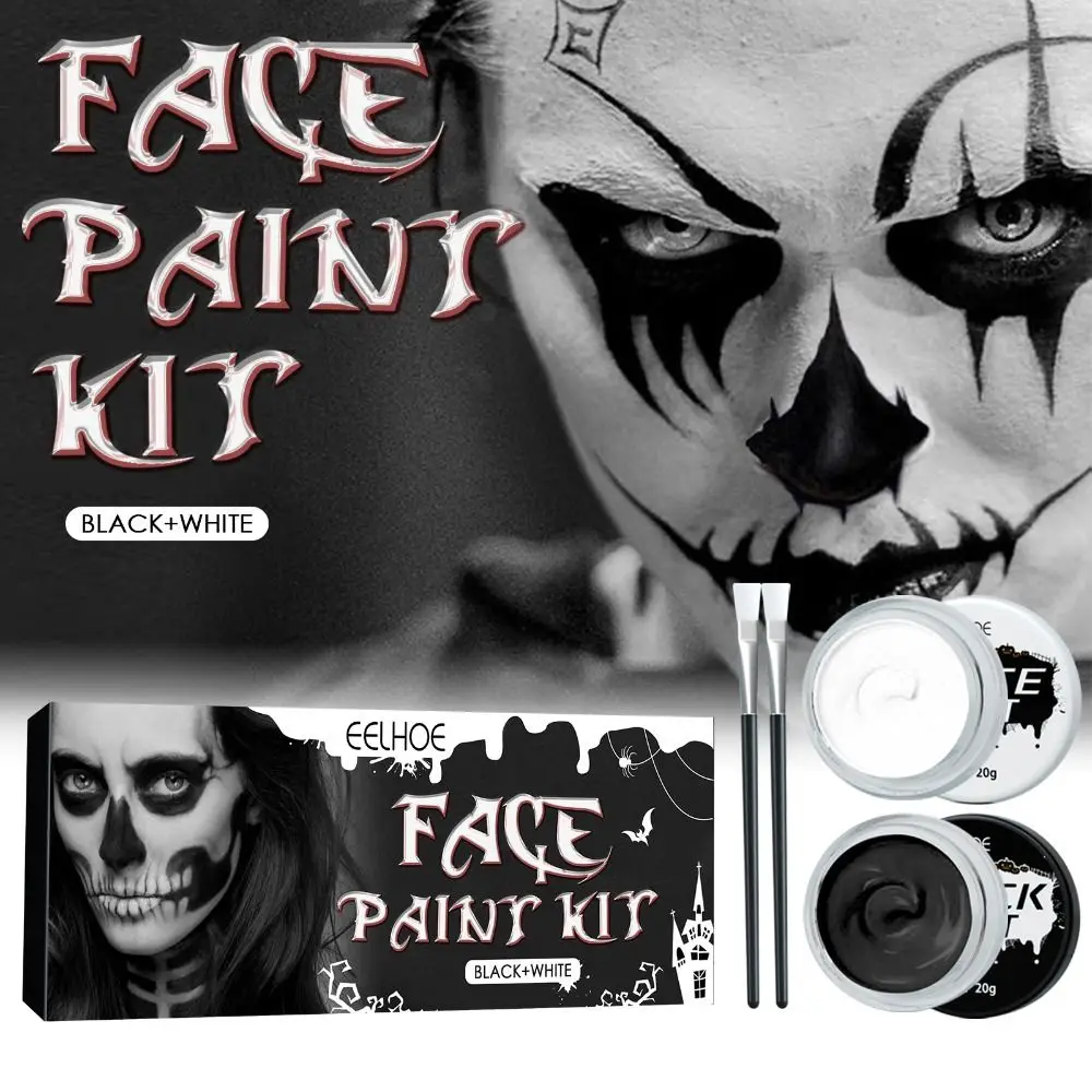 

DIY Halloween Face Paint Kit Fancy Dress Zombie Body Art Painting Pigment Skull Safe White and Black Face Body Paints Kids