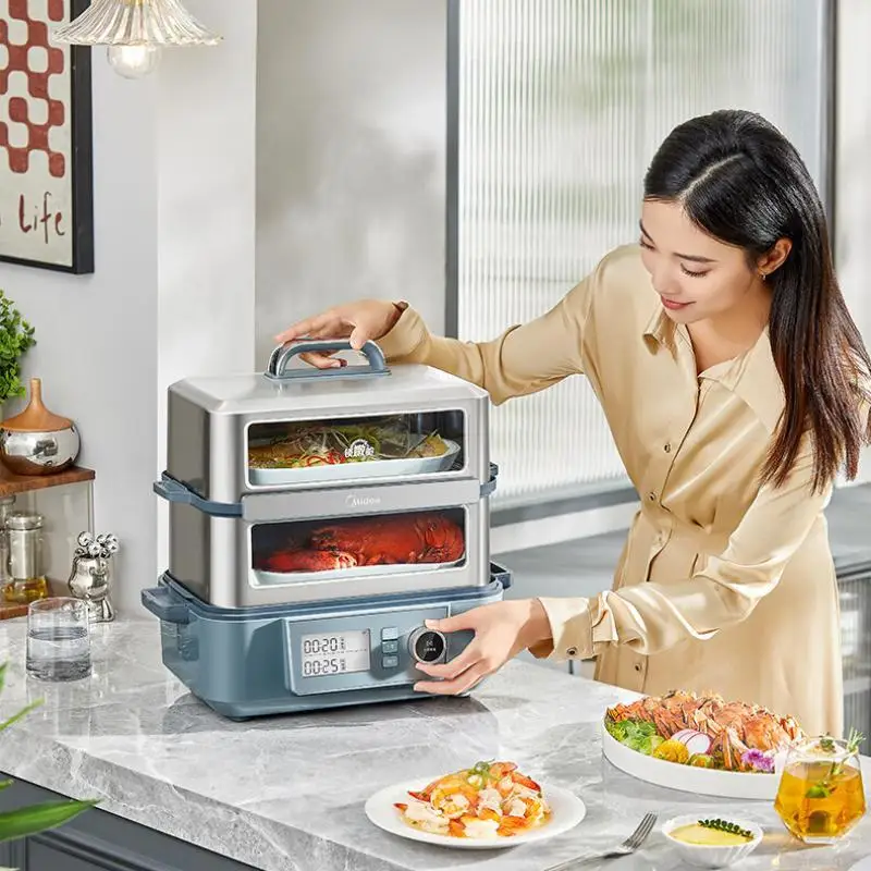 Midea 14.8L Steamer Visible Electric Food Steamer 220V 2000W Stainless Steel Multicooker Steaming and Stewing Pot Steamer Cooker 4