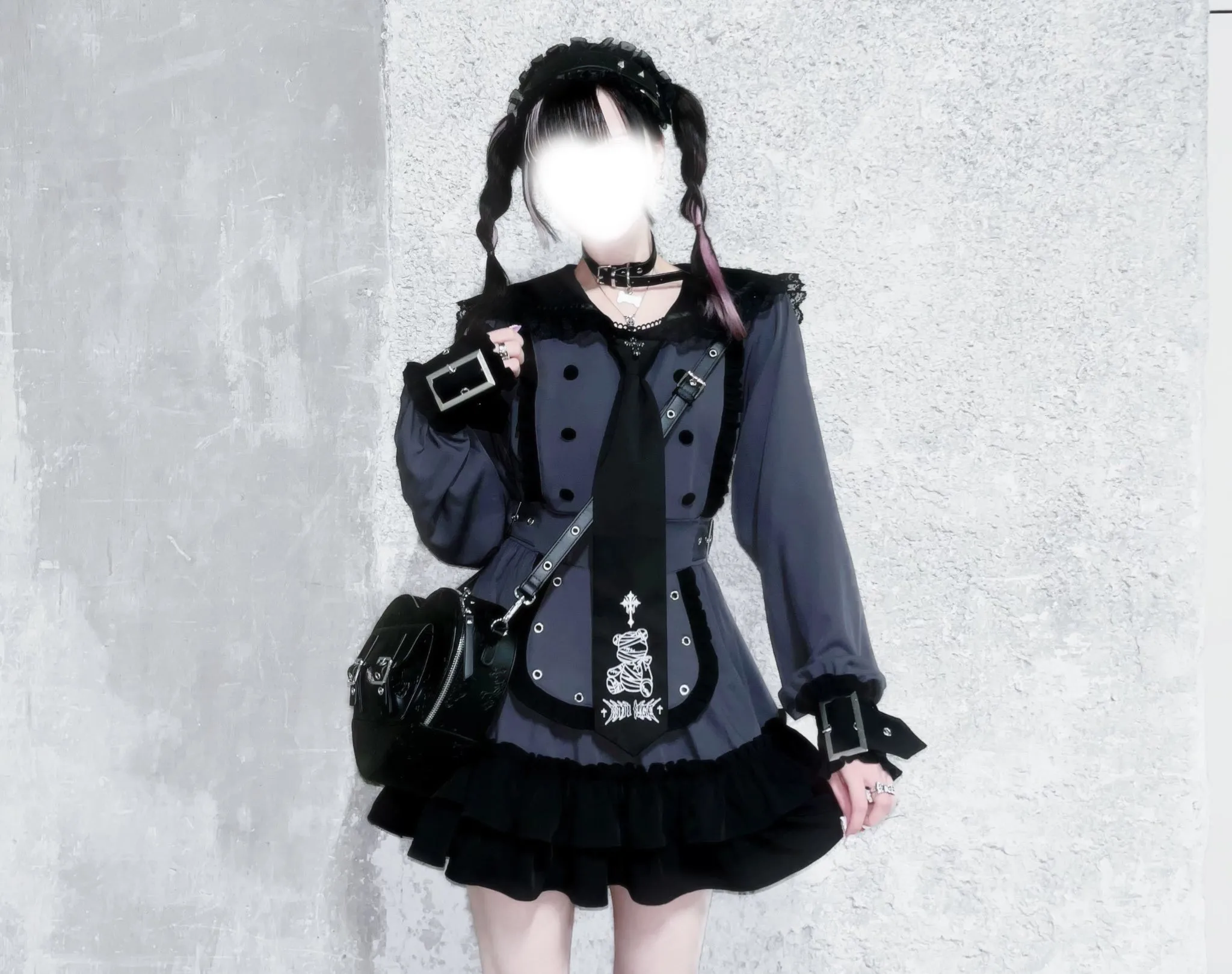 Women's Gothic Navy-Collar Maid Dress Set