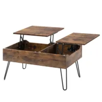 Table basse WOLTU à double plateau relevable, table de canapé réglable en hauteur, table de salon coulissante avec rangement dissimulé séparé 2