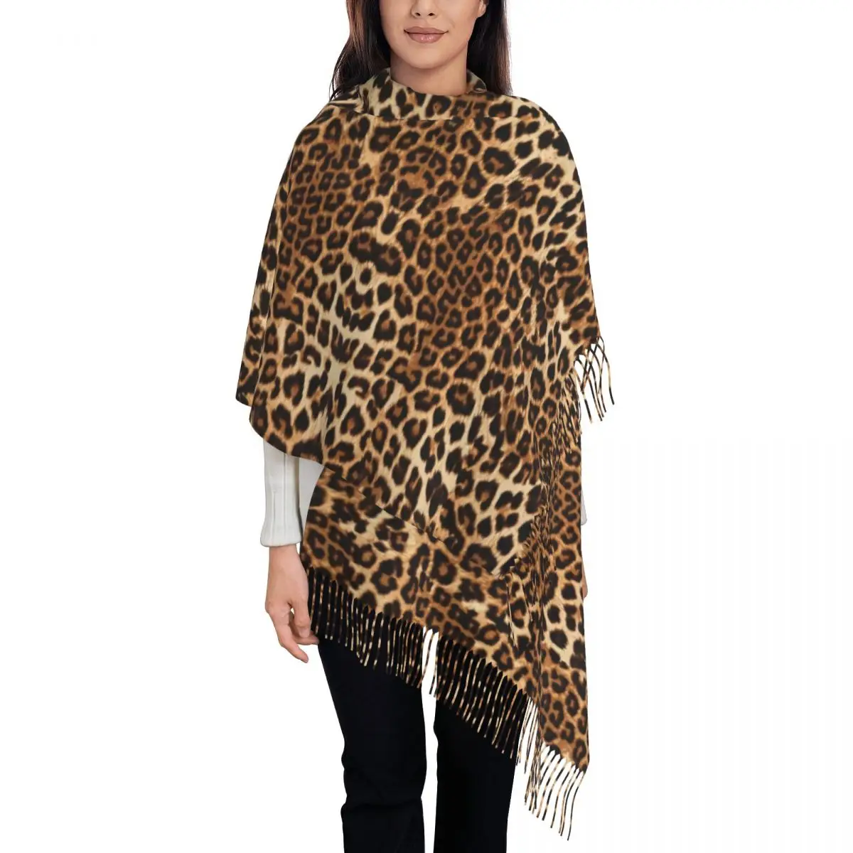 

Cheetah Leopard Skin Print Scarf Wrap Women Long Winter Warm Tassel Shawl Unisex Animal Scarves
