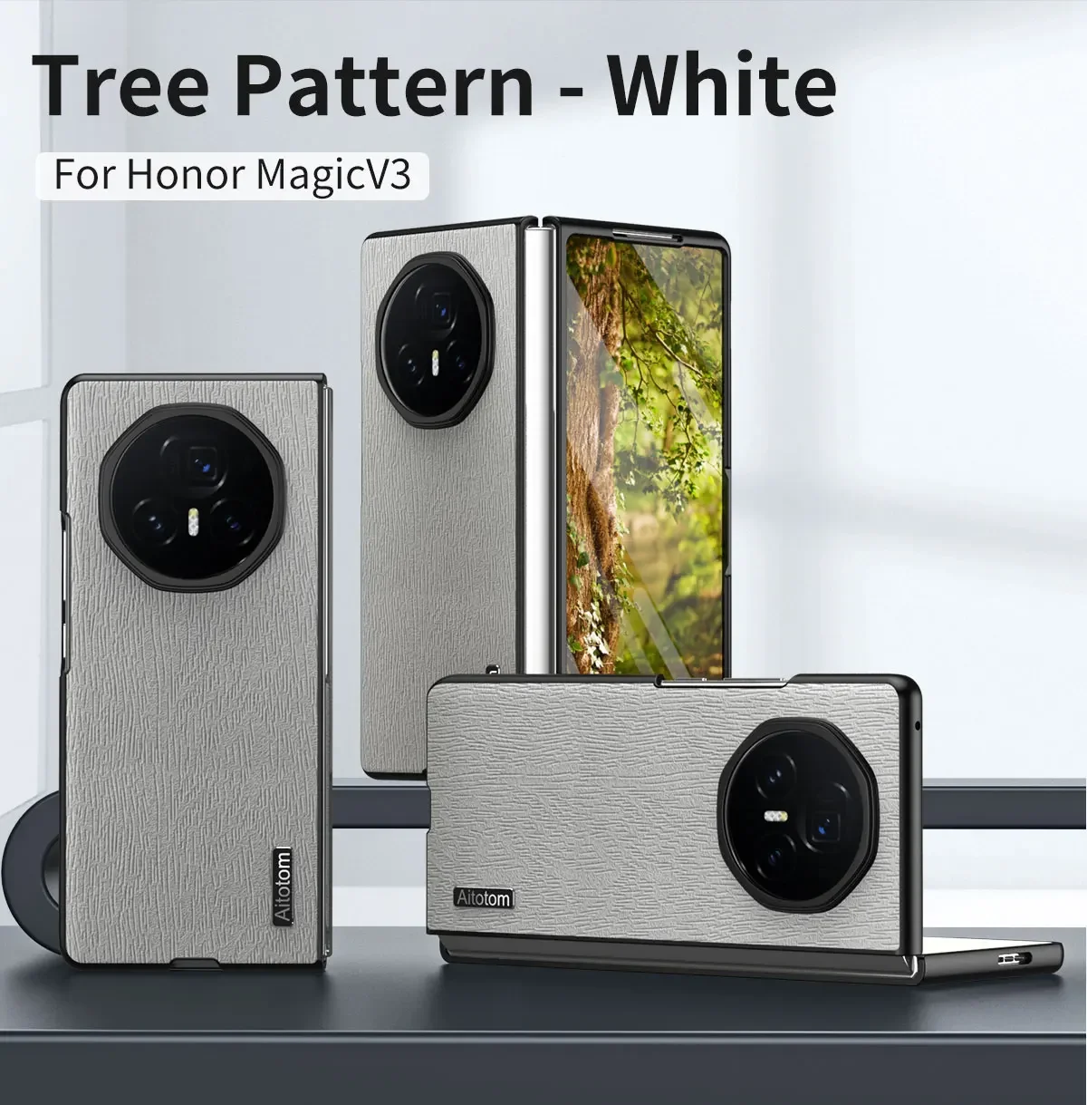 Luxury Tree Pattern Leather Case - Business Series Shockproof Phone Cover with Silicone Frame