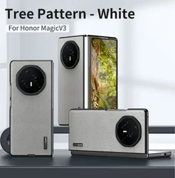 Luxury Tree Pattern Leather Case - Business Series Shockproof Phone Cover with Silicone Frame for Magic V2 (Grey)