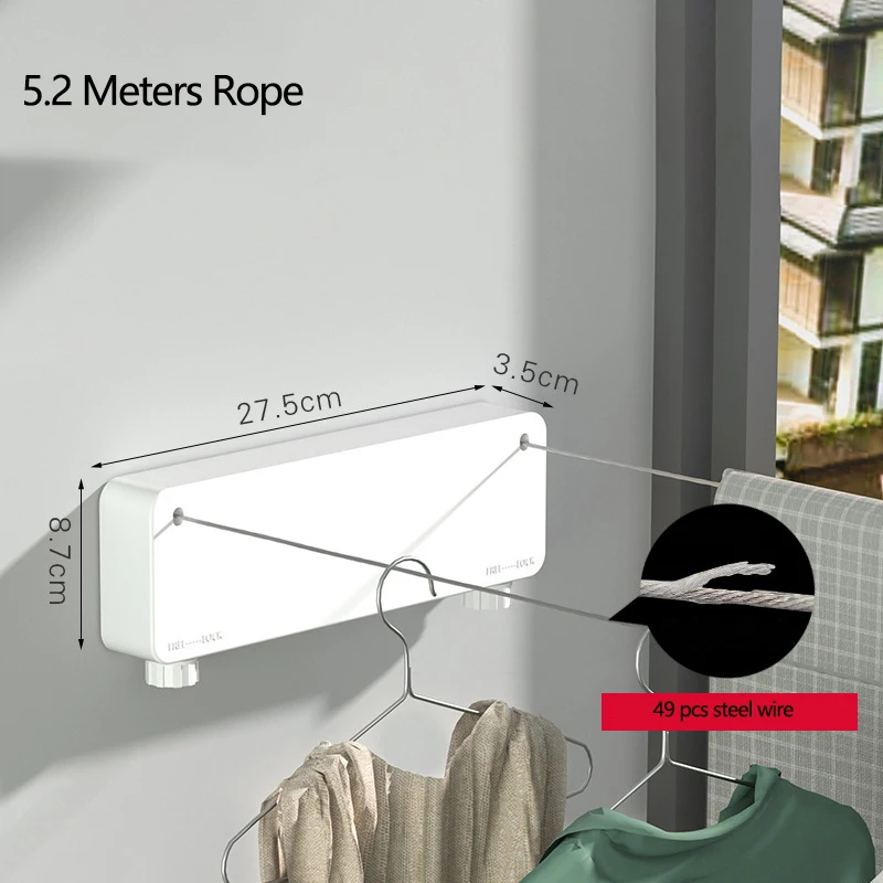 Clothing Drying Rope Clothes Drying Line Stainless Steel Retractable Wall Double Indoor Outdoor Laundry Rope for Apartment