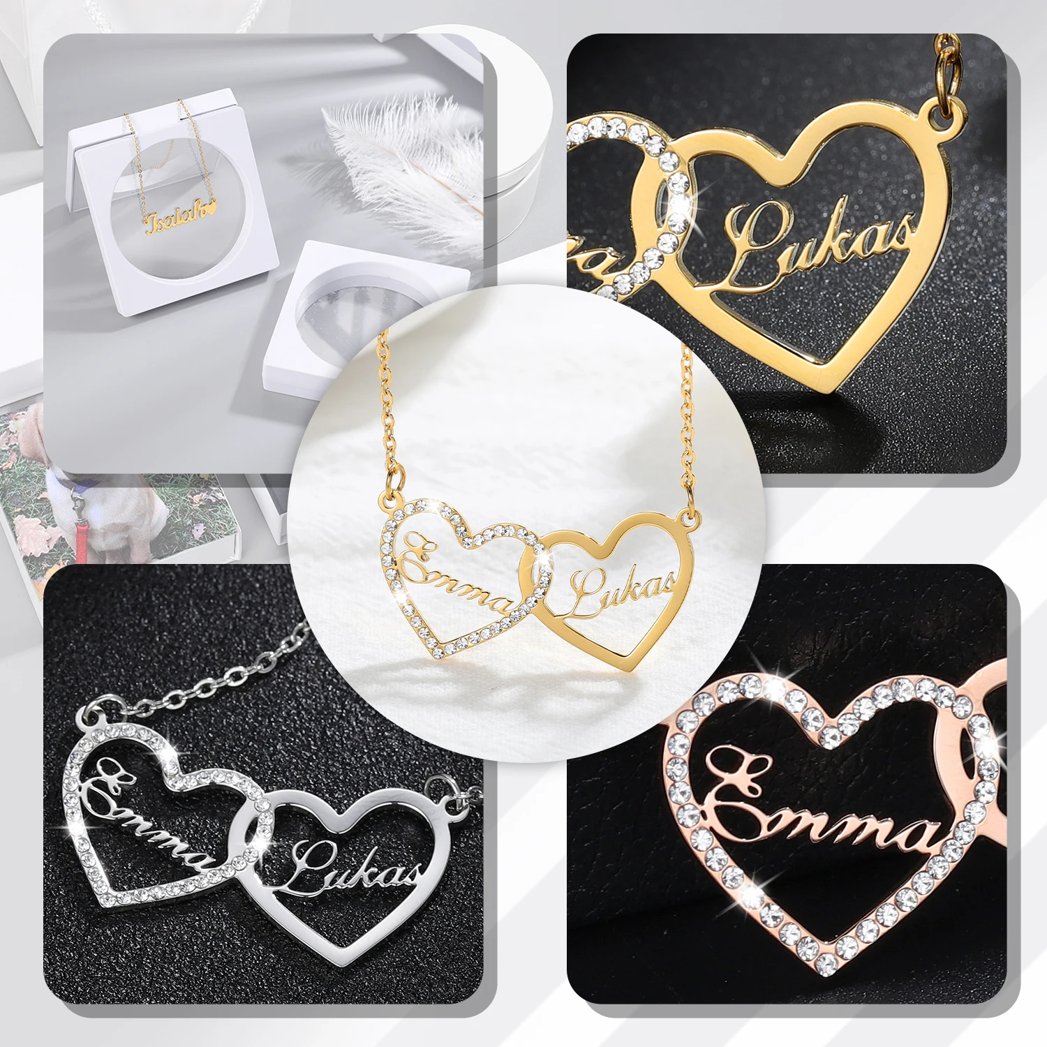 Custom Heart Necklace With Name Personalized Name Necklace Iced Out Chain Crystal Name Pendant Jewelry For Women Gifts