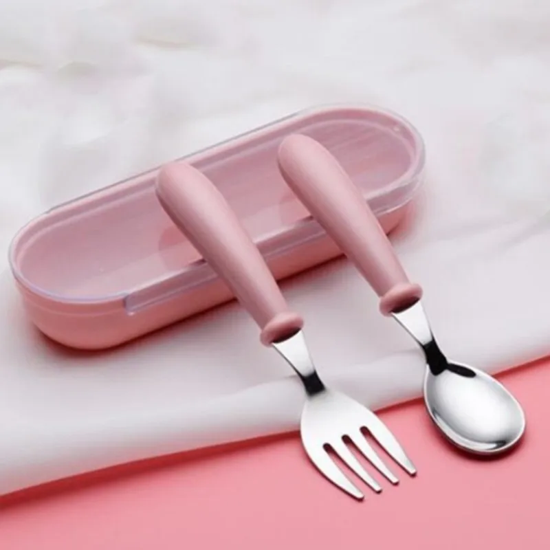 3PCS Children Spoon Forks Box Kids Stainless Steel Kids Cutlery Portable Baby Feeding Utensils Baby Spoons Tableware Set NEW