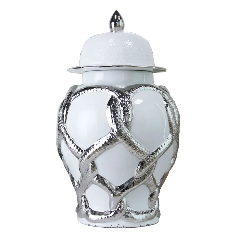 Ceramic Checkmate Jar Porcelain Craftwork Ginger Jar Flower Vase Gold Cross Cord Ceramic Storage Tank Home Decoration 6