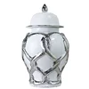 Ceramic Checkmate Jar Porcelain Craftwork Ginger Jar Flower Vase Gold Cross Cord Ceramic Storage Tank Home Decoration 6