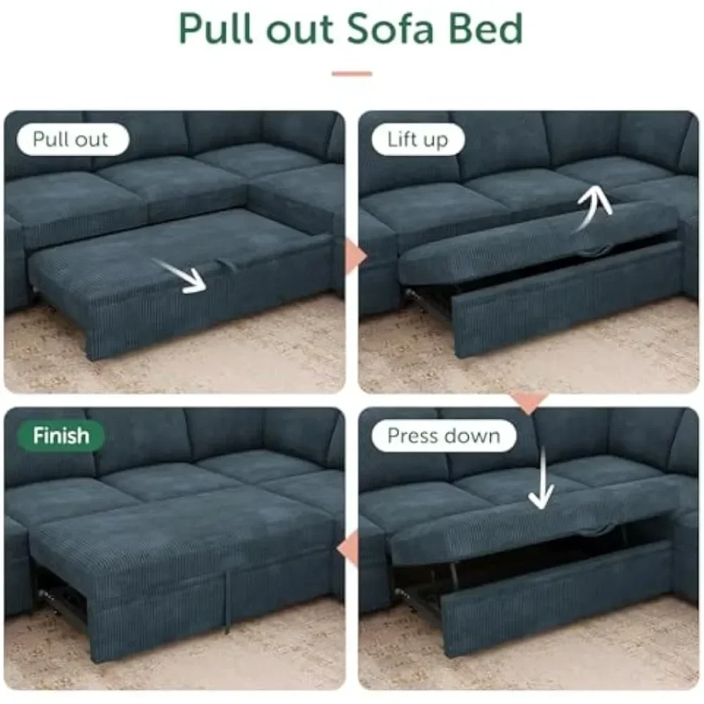 modular sectional sofa with pull-out bed, corduroy l-shaped couch with storage, versatile living room sectional couches