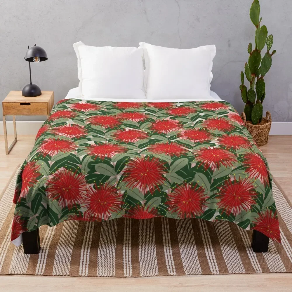 

New Zealand Christmas Pohutakawa tree in flower Throw Blanket Soft Big halloween Soft Beds Blankets