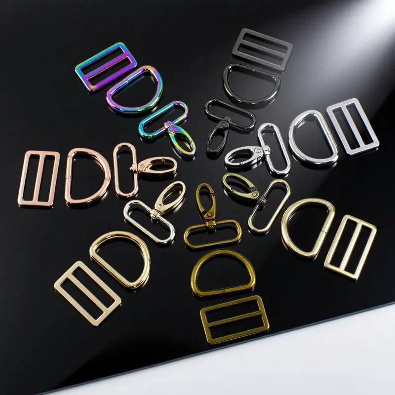 2/3 세트 16-38mm 금속 랍스터 회전 버클 웨빙 조절기 트라이 글라이드 슬라이더 가방 스트랩 D 링 버클 DIY 하드웨어 액세서리