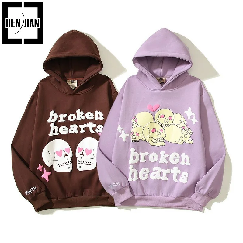 

Fashion Oversized Hip Hop Hoodies With Foam Printing High Street Harajuku Kanye Sweatshirt Skull Painted Y2K Pullover Tops