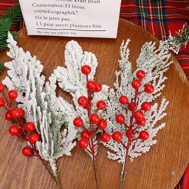 20/1Sets Sneeuwvlok Dennen Rode Hulst Bessen Tak DIY Kerstkrans Bloemstuk Combinatie Feest Thuis Tafeldecoratie_voghion.com