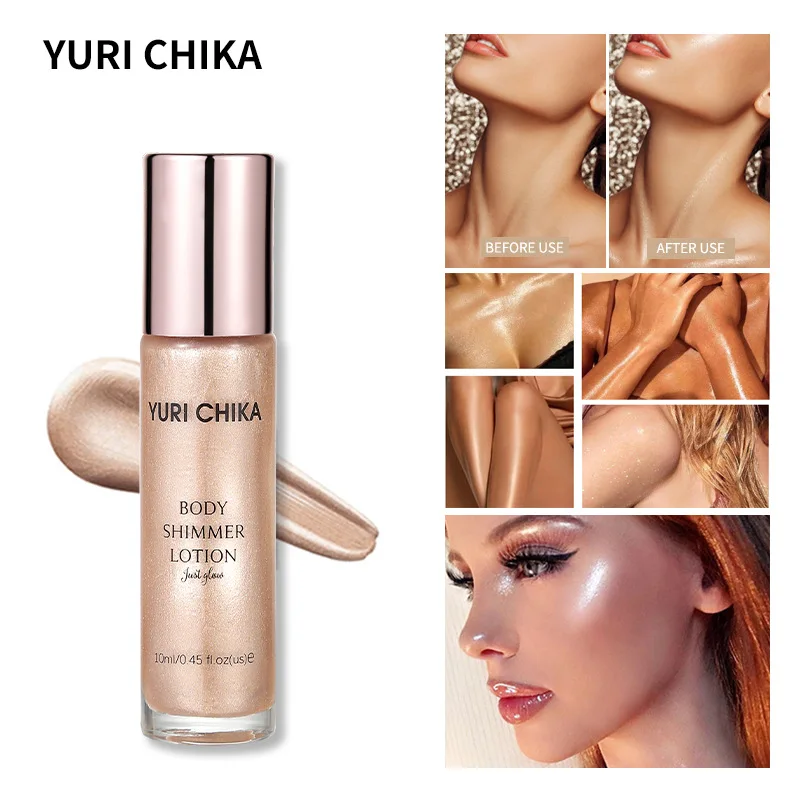 4 Color Shimmer Body Lotion Waterproof Sunscreen Lasting Brighten Skin Tone Fashion Beach Sexy Liquid Highlight Cosmetics 10ml