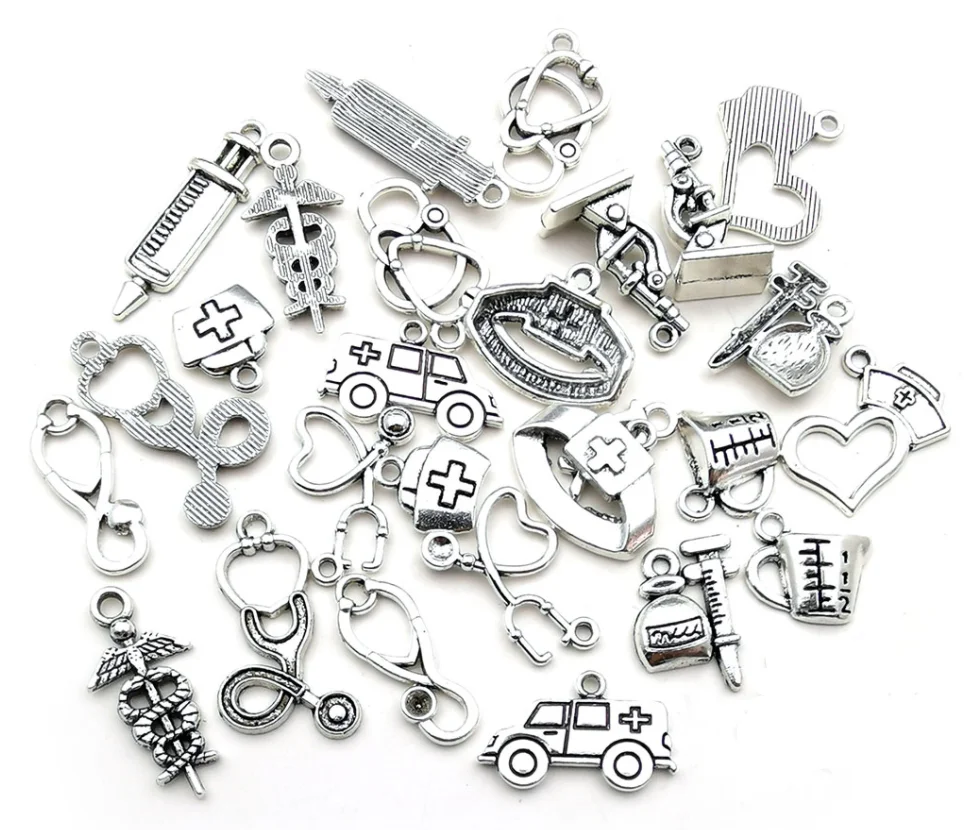 20Pcs/Lot Medical Doctor Nurse Hat Medicine Syringe Stethoscope Charms Ambulance Hospital Pendant For Diy Jewelry Making Bulk 3