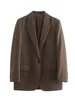 Willshela Women Fashion With Pockets Brown Single Button Blazer Vintage Notched Neck Long Sleeves Female Chic Lady Outfits 1