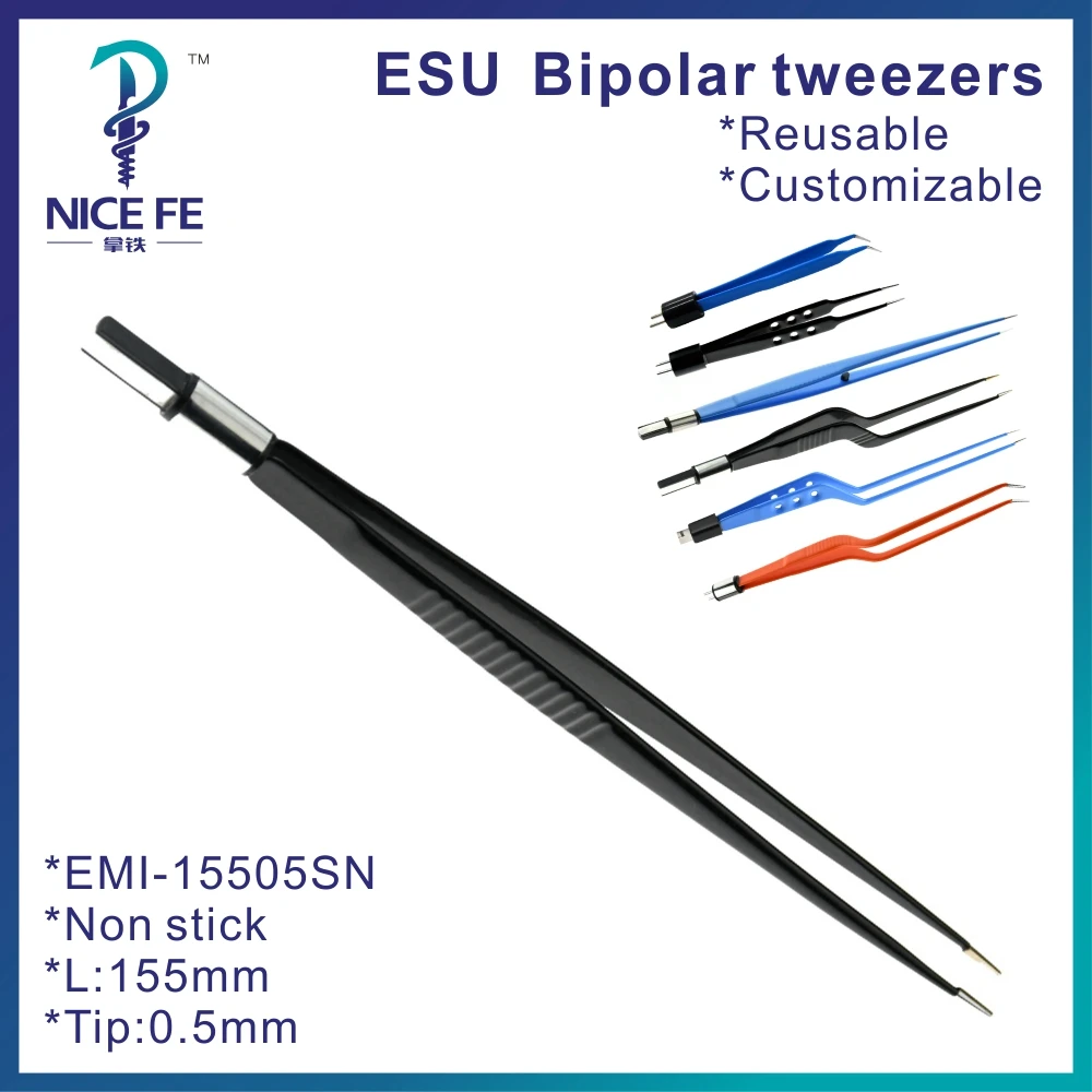 

Bipolar Forceps Tweezers Straight IEC for Electrosurgical unit Non Stick Bipolar Bayonet Clamp L: 15.5 cm ,tip 0.5mm