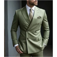 Elegant Wedding Tuxedos Suits 2 Pieces Slim Fit Double Breasted Blazer Groomsmen Suit Male Formal Business Suits(Jacket+Pants)