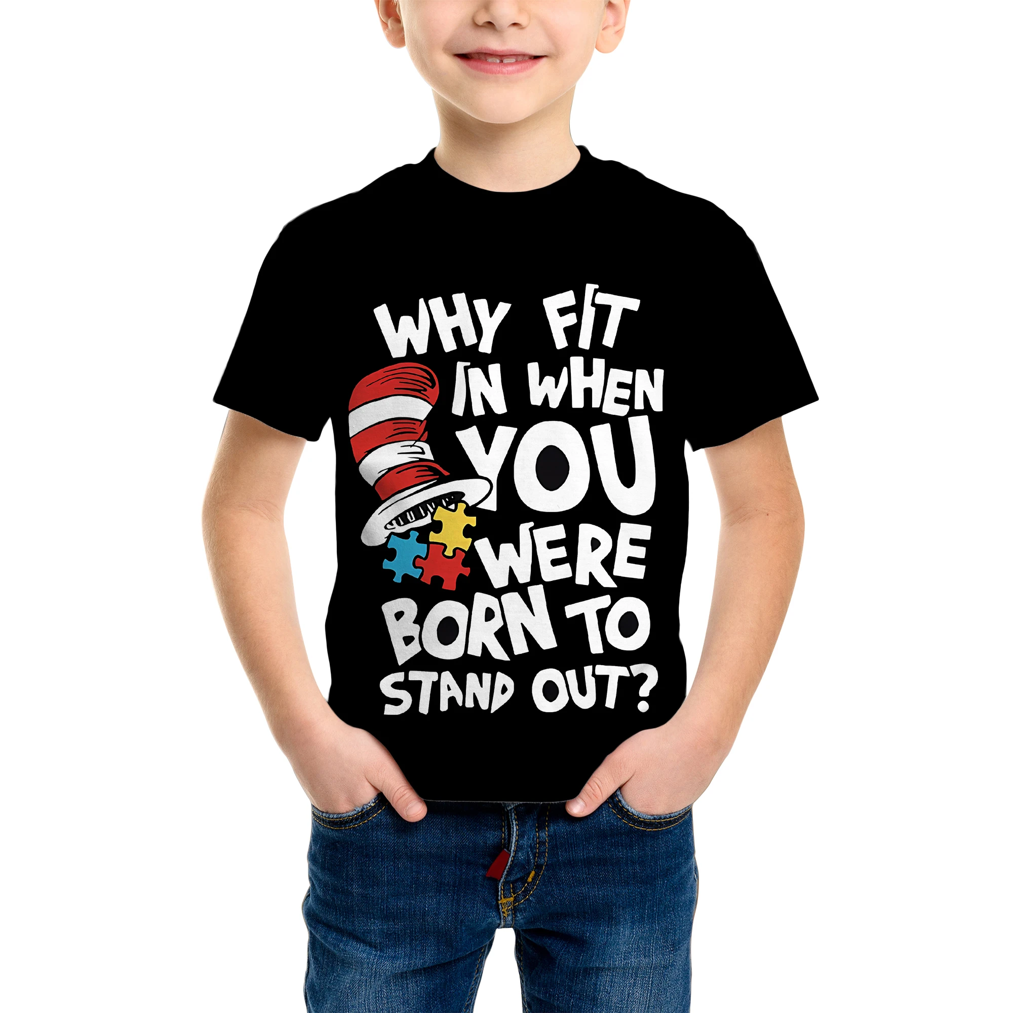 تي شيرت مطبوع ثلاثي الأبعاد للأولاد - تصميم كاجوال برقبة دائرية وأكمام قصيرة للشباب