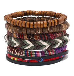 Artisanal Handcrafted Bohemian Leather and Wooden Bead Men's Bracelet - 18 - 23cm (1)