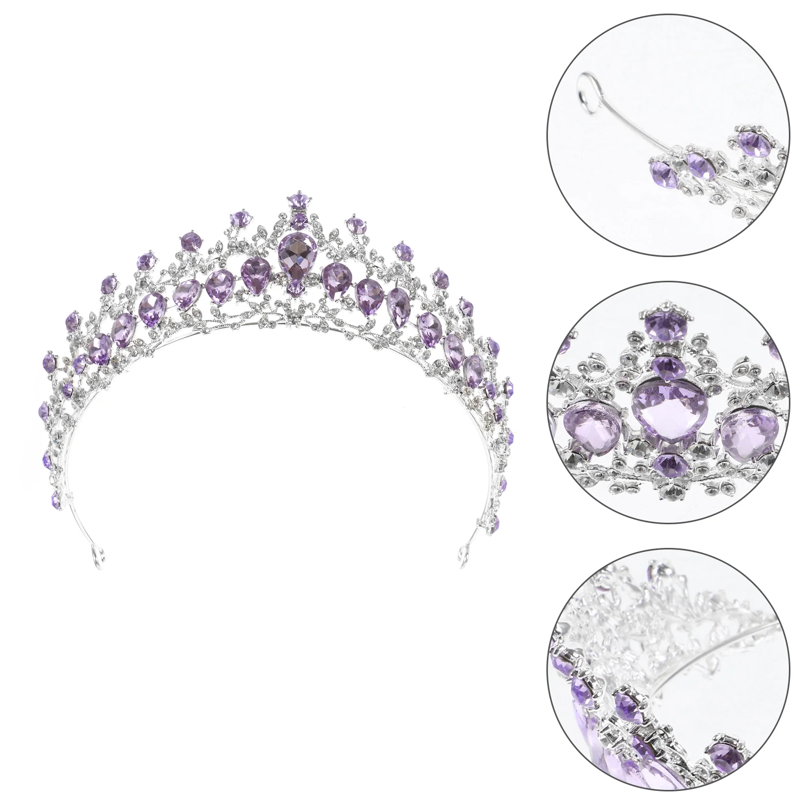 

Crystal Crown Purple Rhinestone Decor Dress Wedding Tiara for Women Girl Decorative Miss