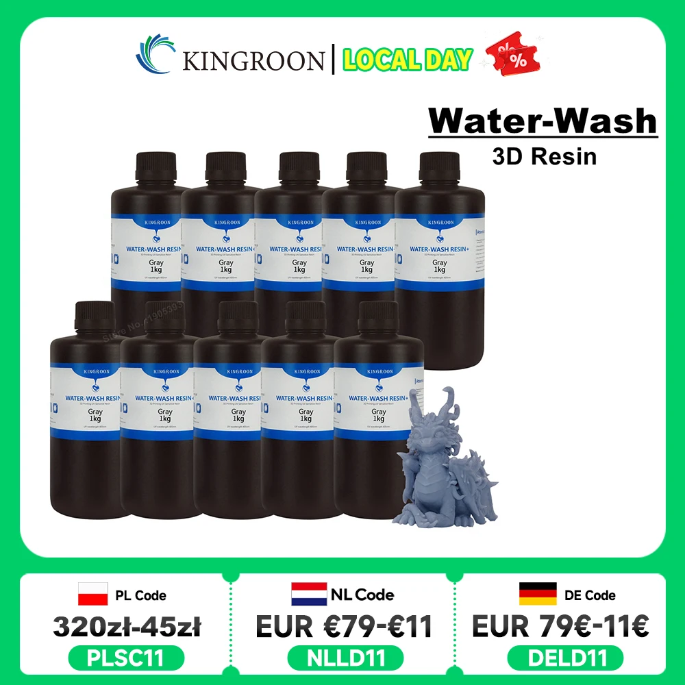 Kingroon Wasser wasch harz 22lbs 405nm Standard Photo polymer Wasser wasch bares Harz für LCD 3D-Drucker hochpräzise 5kg 10kg