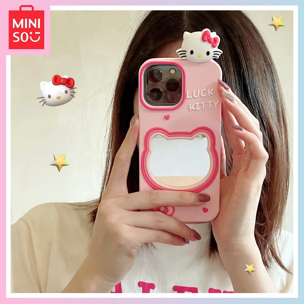 

Miniso Cartoon Cute Mirror Surface Hello Kitty Apply iPhone14Promax Phone Case 12 Silicone 13/11 Soft Birthday Christmas Gift