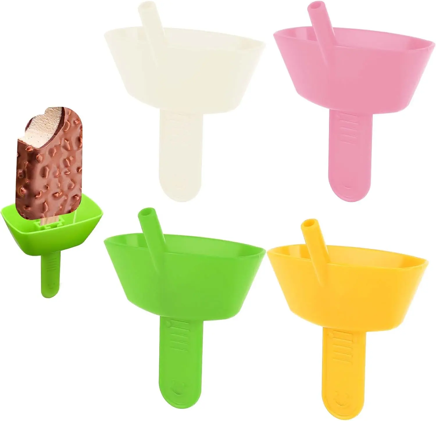 Drip Free Popsicle Holders for Kids Ice Cream Holder Reusable BPA Free Mess Frozen Treats Ice Pop Holder with Straw 1pcs popsicle rack popsicle holders sleeves