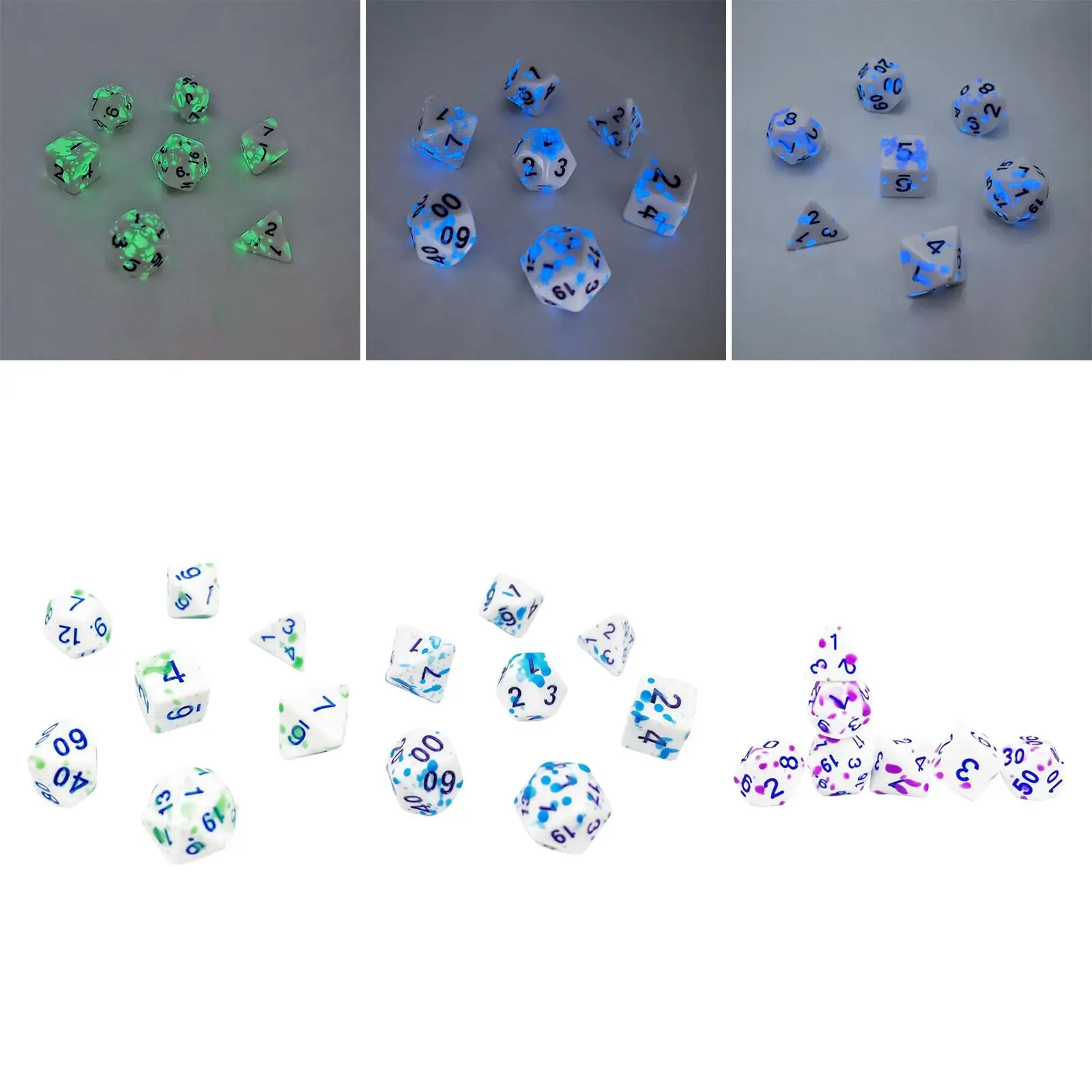 

7PCS Polyhedral Dices Set D4 D6 D8 D10 D12 D20 Multisided Dice Color Changing Dice Board Game Props for Role Playing Table Games