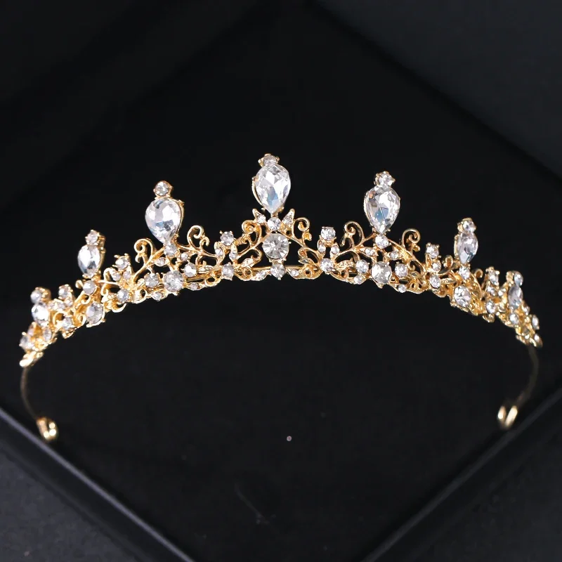 Gold Color Rhinestone Bridal Tiaras And Crowns Crystal Prom Diadem Headband Bridal Wedding Hair Accessories Jewelry Crown Tiara