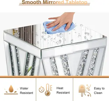 Silver Mirrored End Table, Gorgeous Side Table with Crystal Inlay, Small Mirrored Coffee Table for Living Room, Sofa, Bedroom 5