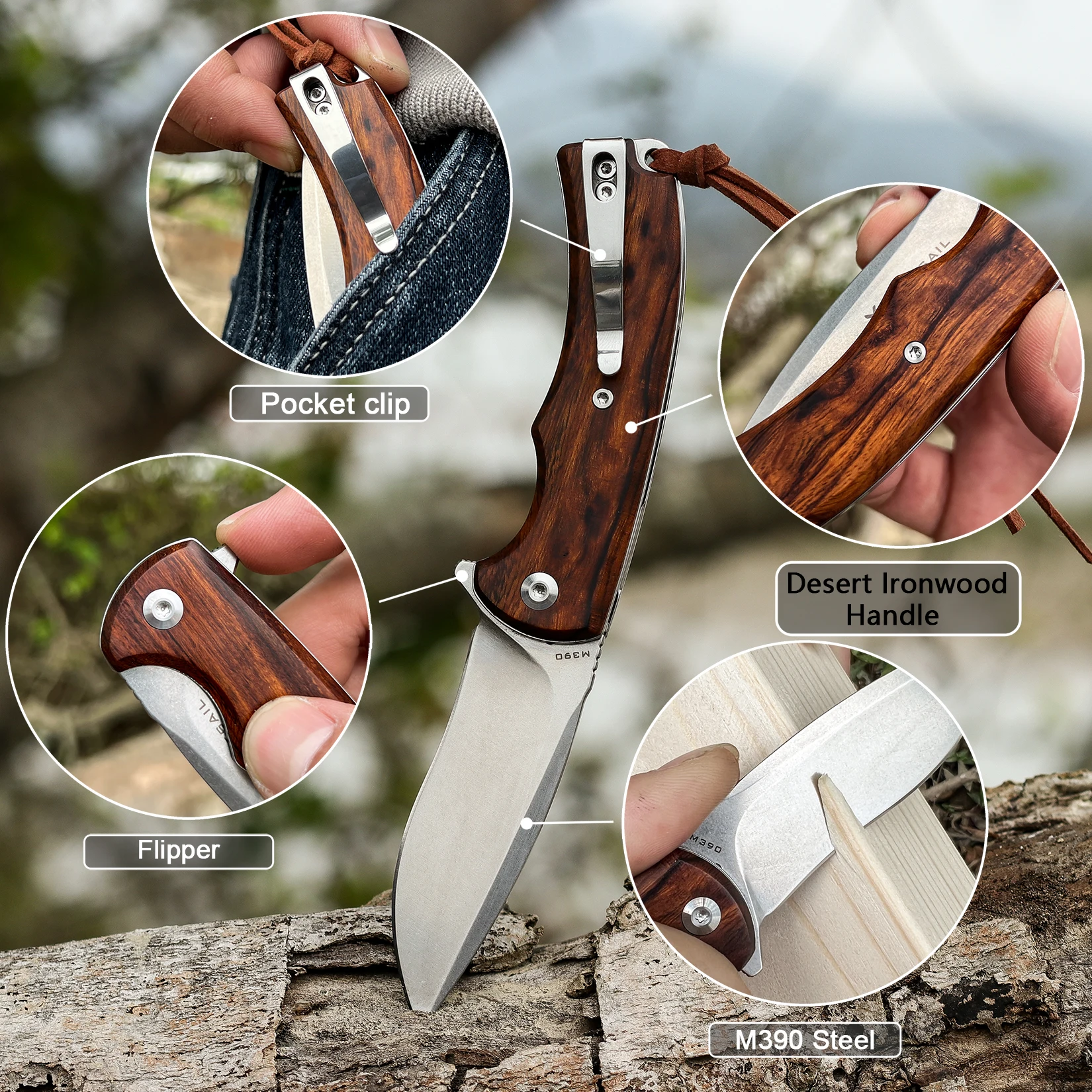 FORESAIL M390 Folding Pocket knife.M390 Steel Blade and