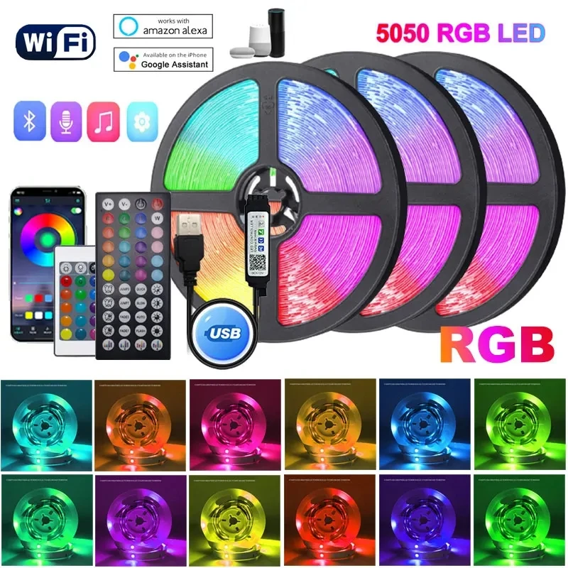 5050 Usb 5V Led Strip Light 1-30M Led Room Light Plug Bluetooth Wifi Rgb Diode Tape Ribbon Adhesive Ice String Lighting Lamp