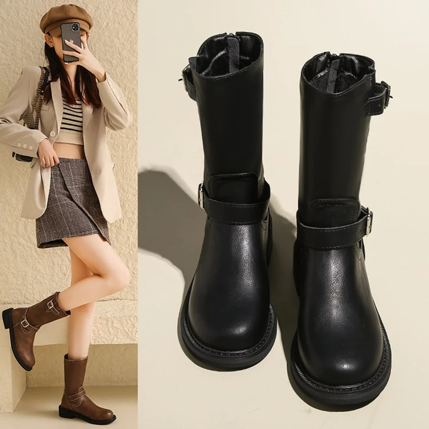 2024 New Black White Women's Winter Short Boots Velvet Chelsea Lolita Mid Calf Platform Ankle Rubber Kawaii Designer knight boot