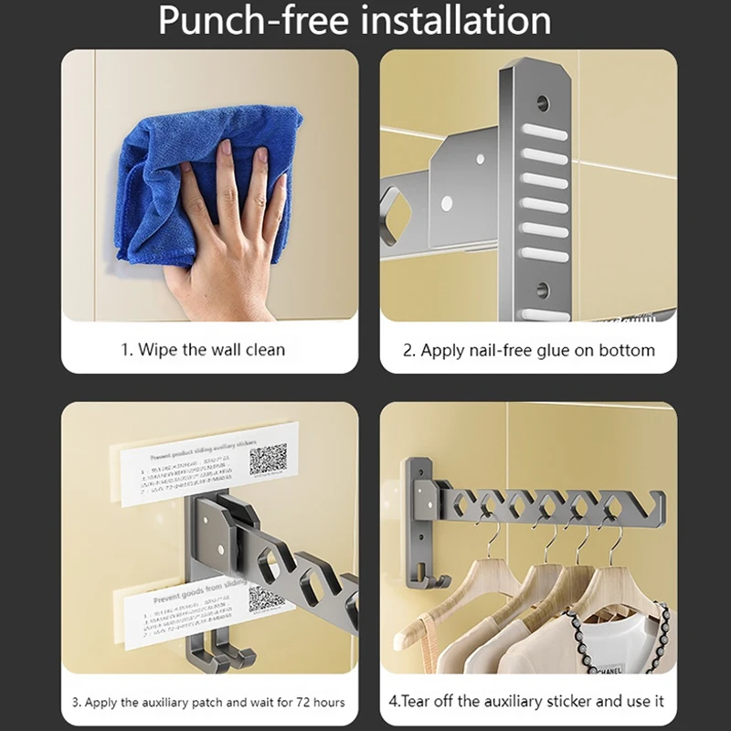 180&deg; Adjustable Clothes Drying Rack Wall Mounted Aluminum Alloy