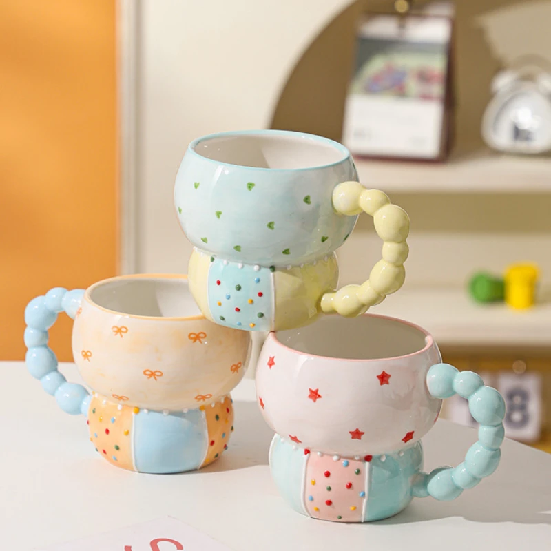 

High Appearance Level Gourd Shape Ceramic Cup Household Polka Dot Mug Creative Breakfast Cups Oatmeal Milk Coffee Cup Drinkware