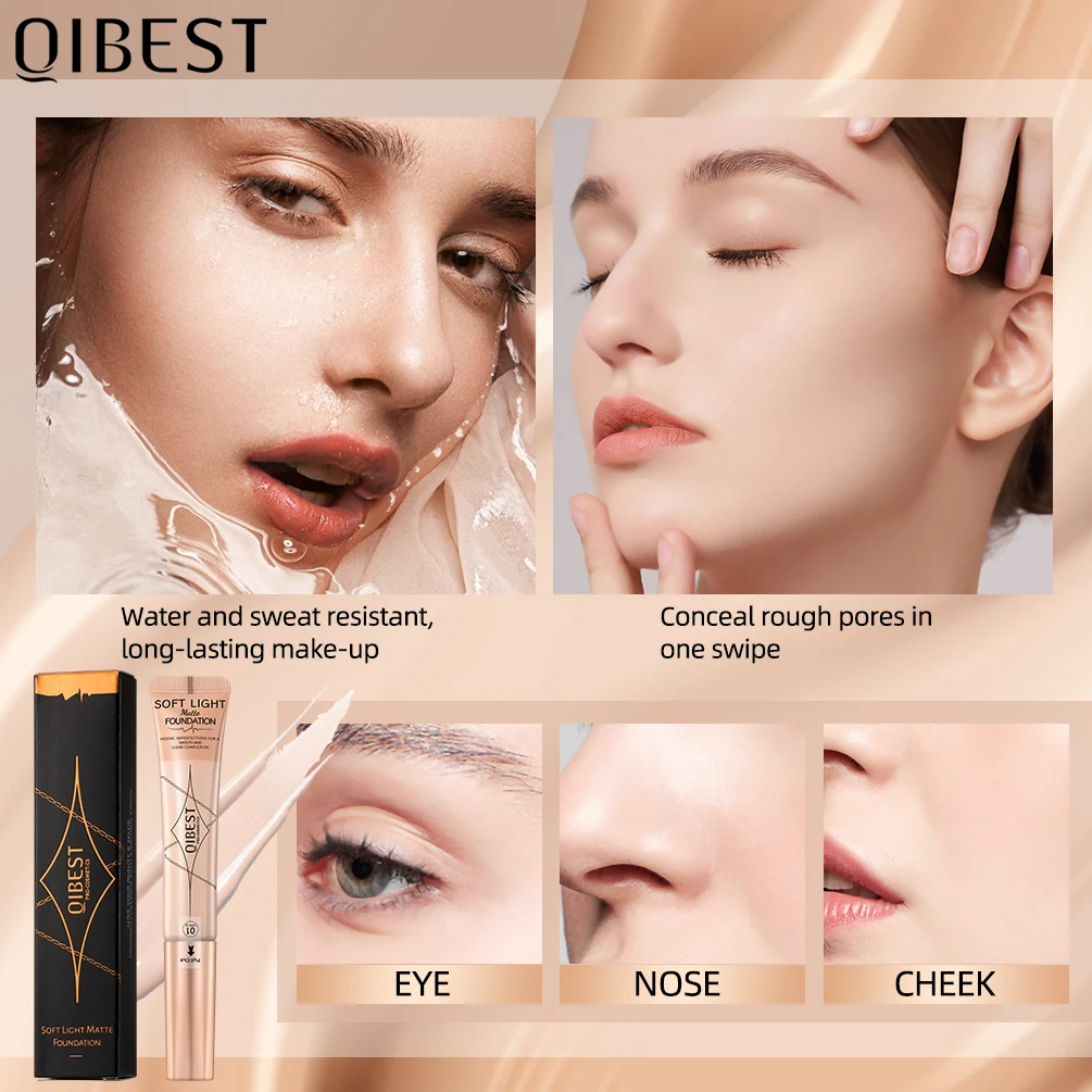 QIBEST Liquid Foundation Concealer Base Cream Waterproof Oil-control Facial Make Up Foundation Repairing Cover Dark Circles