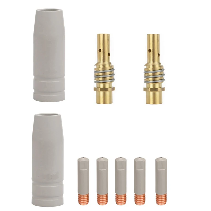 15Ak Mig Welding Machine Ceramic Nozzle 9-Piece Set New Coated Non-Stick Welding Slag Conductive Nozzle Gun Accessories High Temperature Resistant Protective Sleeve Protective