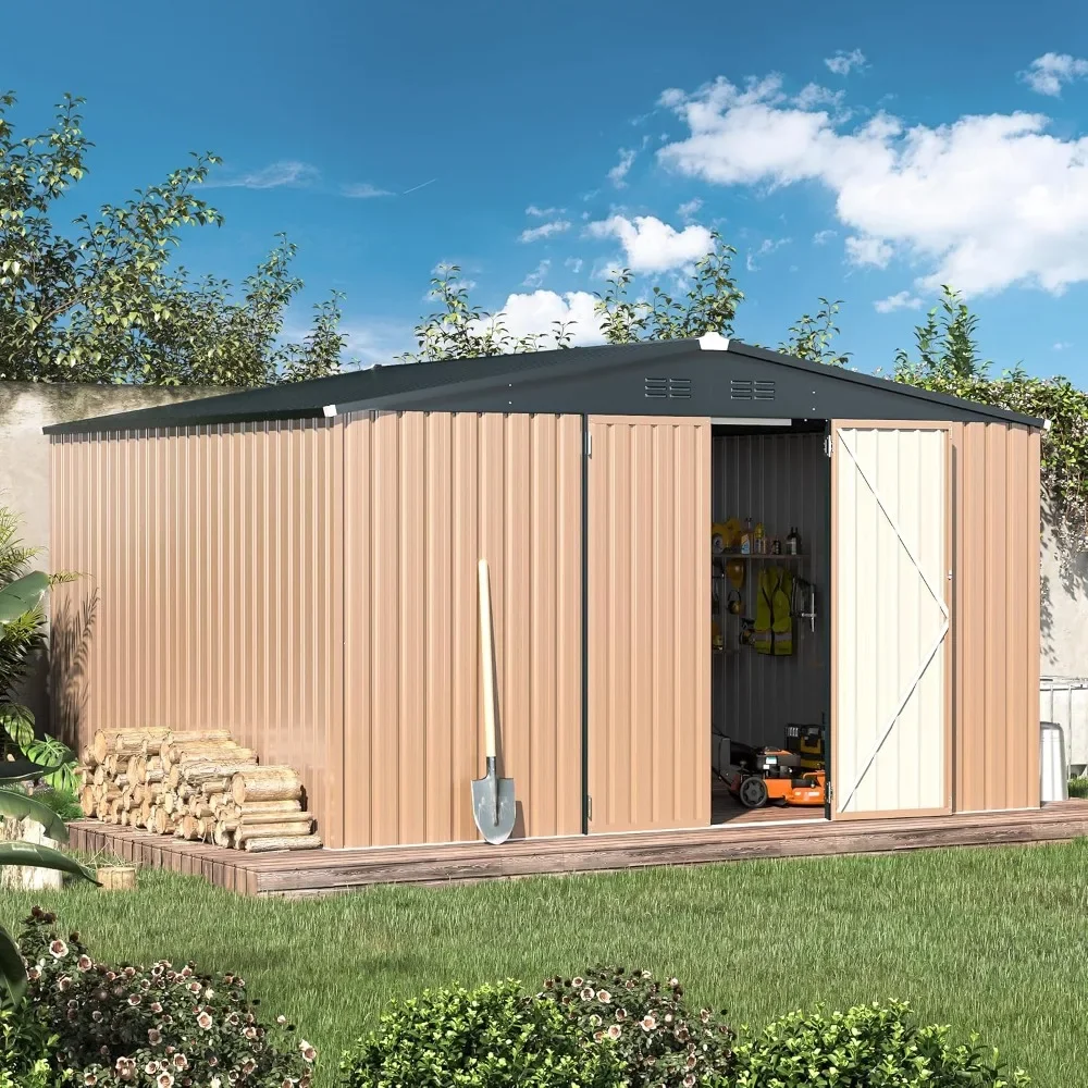 Storage Shed Ourdoor 12' x 10' , Extra Large Steel Yard Shed (116 Sq.Ft Land) Design of Lockable Doors, Utility and Tool Storage