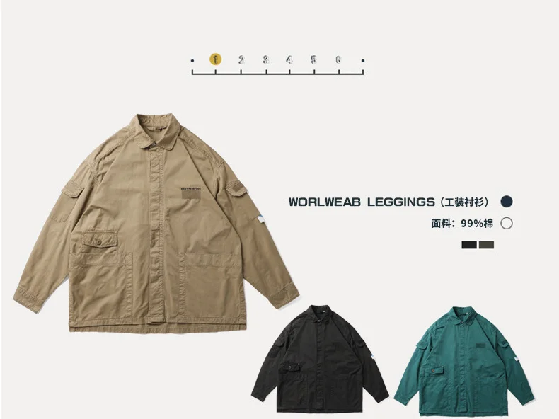 Men's Spring Loose Washed Batik Embroidered Multi-pocket Tooling Youth Casual Coat Outdoor Cargo College Hiking Clothing