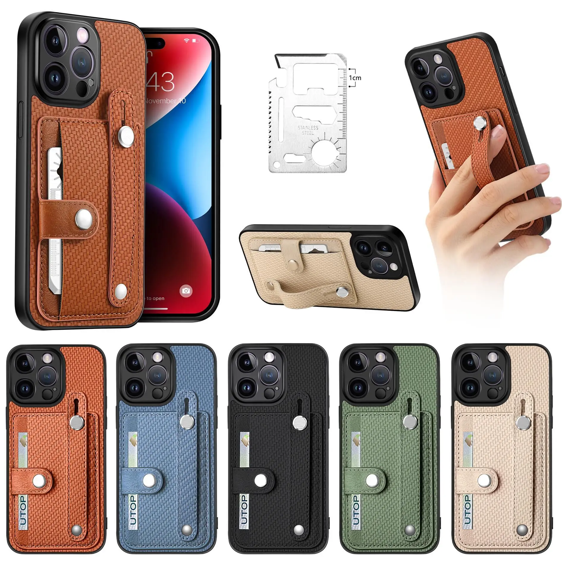 Leather Wristband Case with Magnetic Holder and Multi-Card Slots